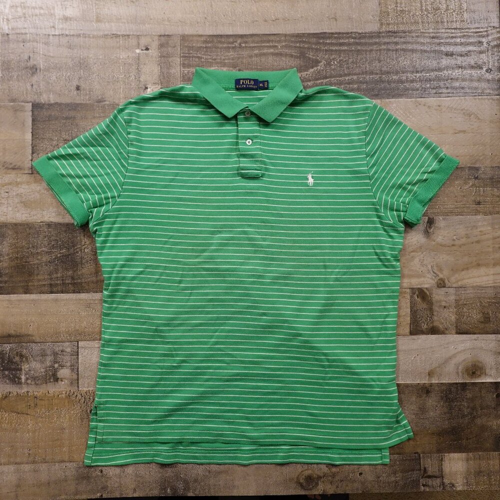 Polo Ralph Lauren Striped Polo Shirt Men’s XL Green White Cotton Classic Fit
